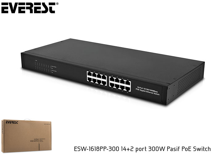 EVEREST-ESW-1618PP-300 EVEREST ESW-1618PP-300 14+2 PORT 300W PASIF POE SWITCH