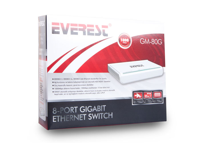 Everest-GM-80G Everest GM-80G 8 Port 1000Mbps Gigabit Ethernet Switch Hub
